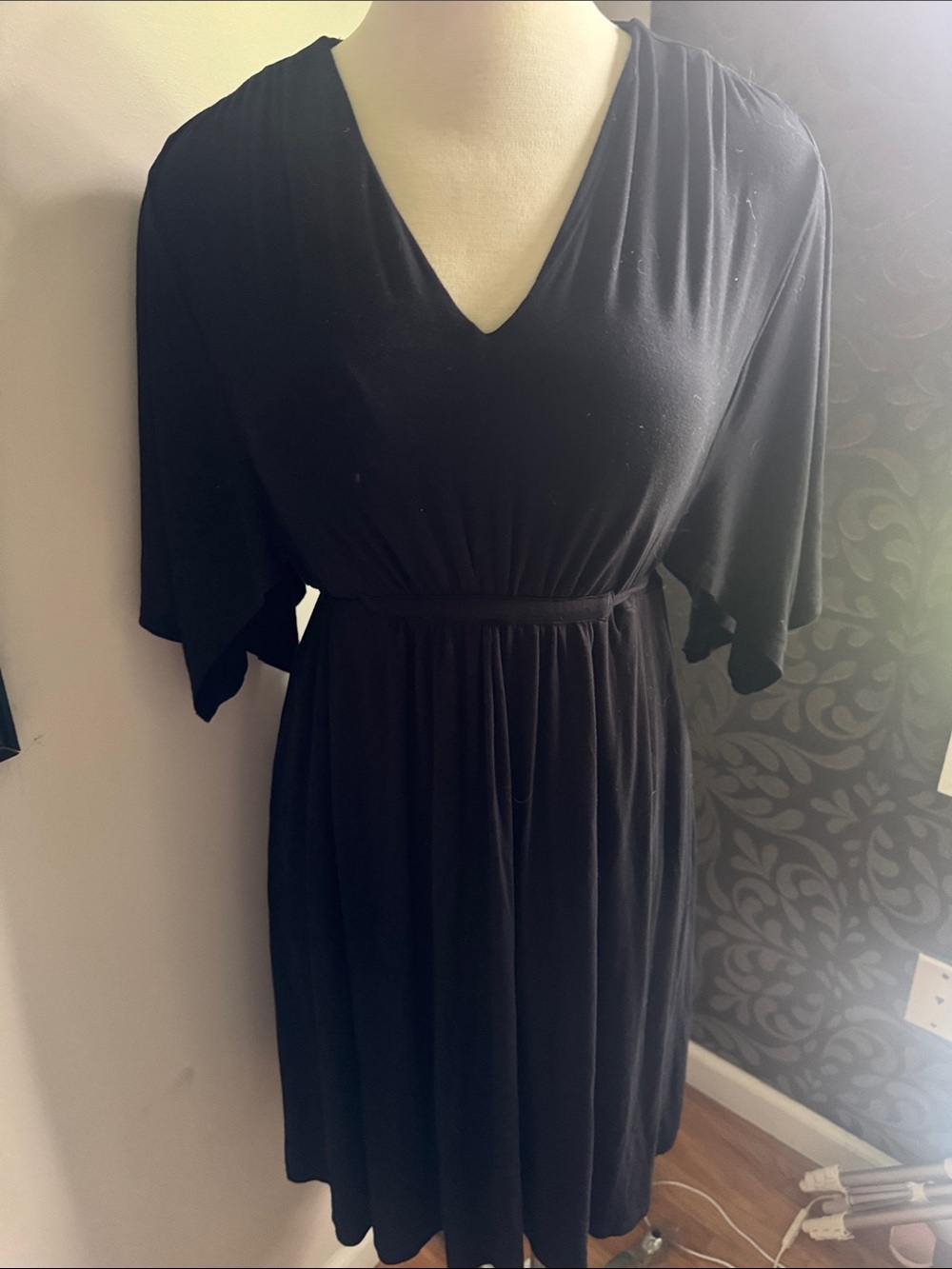 Soma Black flutter sleeves dress with built in bra.